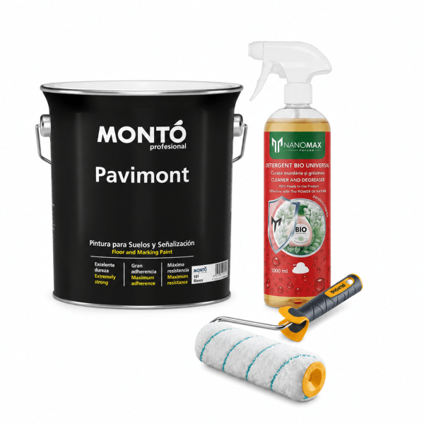 KIT Recondiționare Pavaj Vechi – Curățare + Vopsire Profesională NanoMax Vopsea Pave Plus, Protectie Hidrofoba NanoMax 4L + Detergent Curățare 1L + Trafalet, Manusi NanoMax