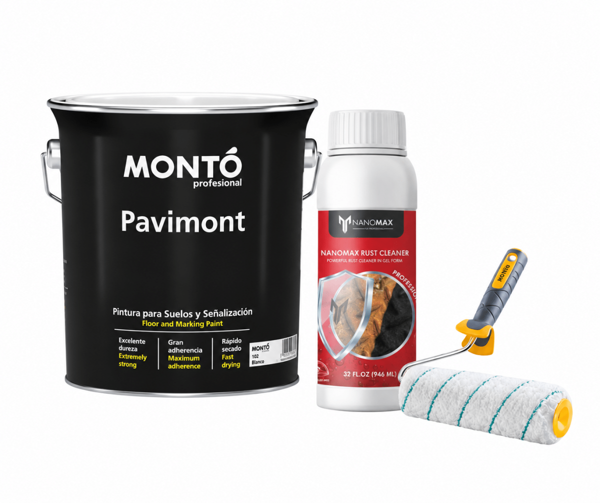 KIT Curățare Rugină Pavaj & Beton – Protecție Efect Umed Sigilant protecție efect umed 4L + Curățare Rugină Pavaj, Beton, Piatra 1L + Trafalet, NanoMax - imagine 1
