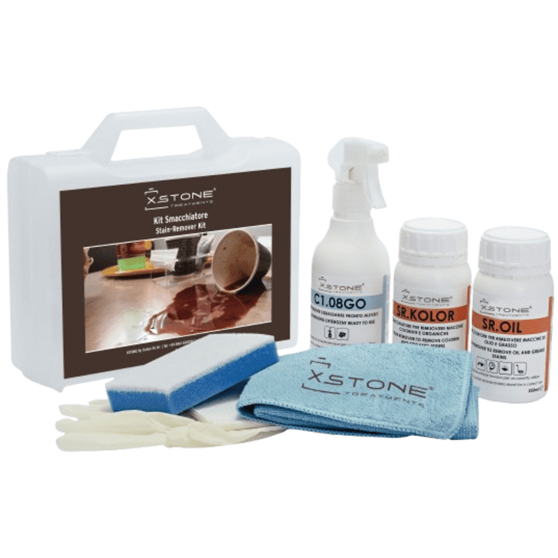 kit_smacchiatore-removebg-preview-2 KIT COMPLET PROFESIONAL detergent + decapant pete de cafea, vin, bauturi carbogazoase, ceai, tutun, fructe, grasimi, ulei pentru suprafete din piatra naturala, marmura, granit, Blaturi de Bucatarie, Baie, Smacchiatore, XSTONE, 250ml - imagine 1